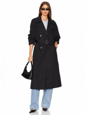 Protocol Black Double Breasted Trench Coat Size Large 42–44 NWT